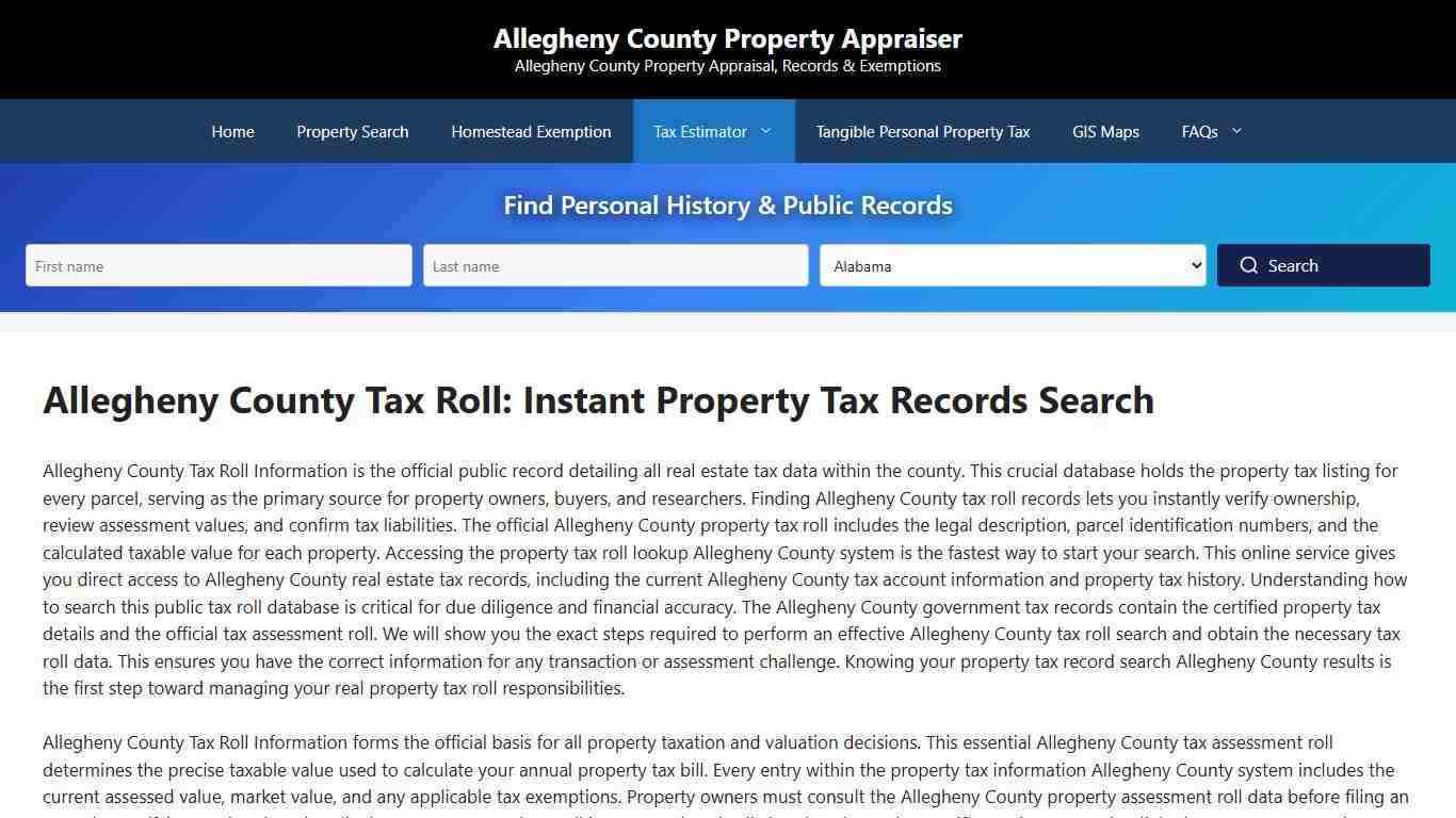 Allegheny County Tax Roll Information - Allegheny County Property Appraiser