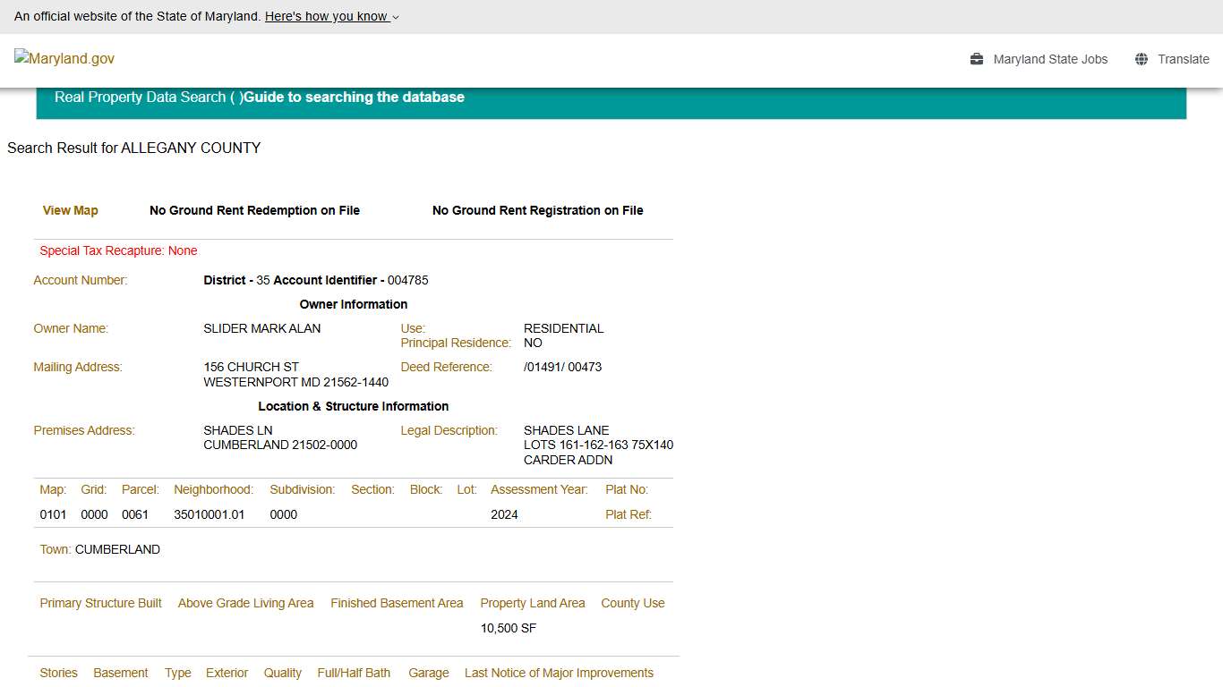 SDAT: Real Property Data Search